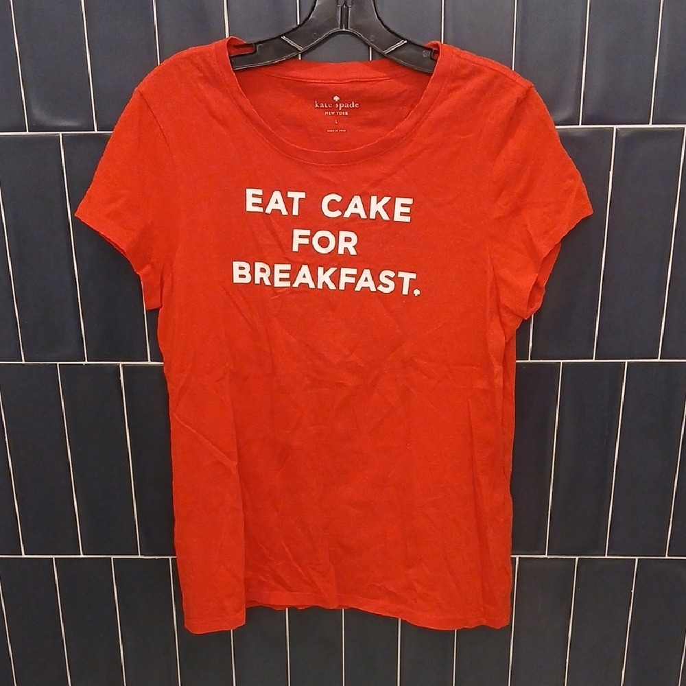 Kate Spade Bold Red Tee with Breakfast Graphic